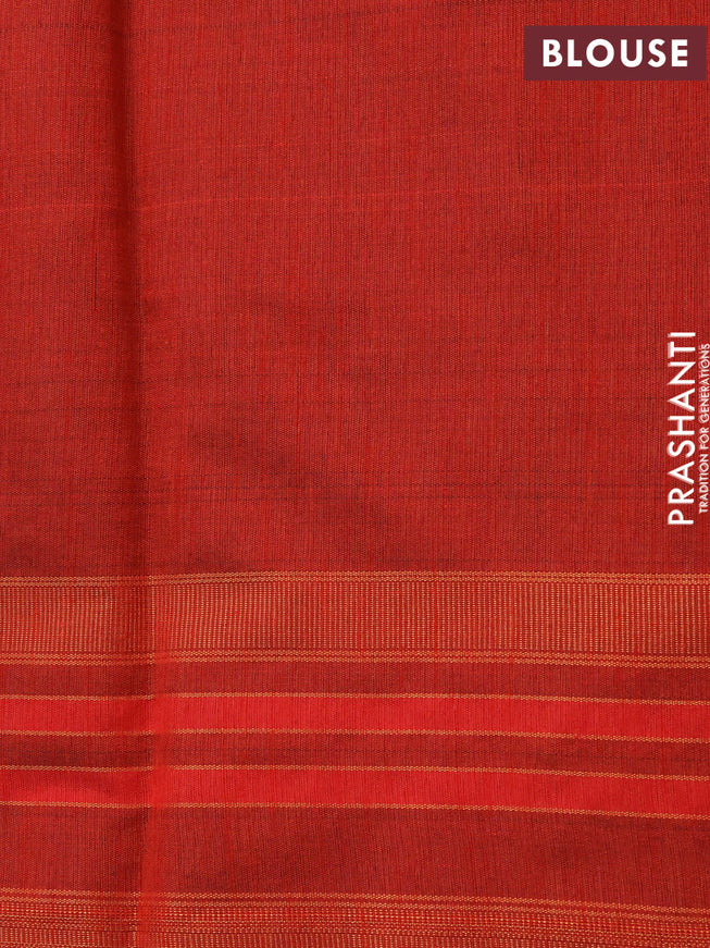 Dupion silk saree grey and red with zari woven buttas and temple design zari woven border