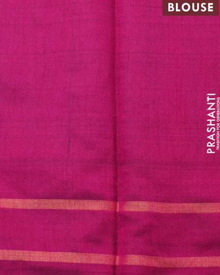 Dupion silk saree cs blue and magenta pink with plain body and temple design rettapet zari woven border