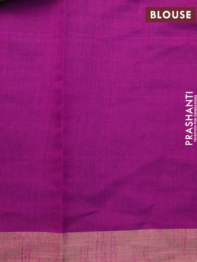 Dupion silk saree pastel green and purple with plain body and temple design zari woven border