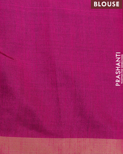 Dupion silk saree green and magenta pink with plain body and temple design zari woven border