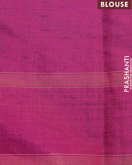 Dupion silk saree cs blue and magenta pink with plain body and temple design rettapet zari woven butta border