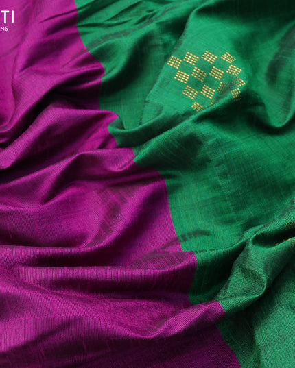 Dupion silk saree purple and green with plain body and temple design rettapet zari woven butta border
