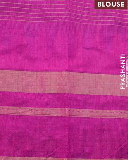 Dupion silk saree cs blue and magenta pink with allover zari weaves and temple design zari woven border