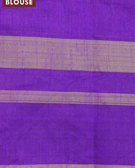 Dupion silk saree magenta pink and violet with allover zari weaves and temple design zari woven border