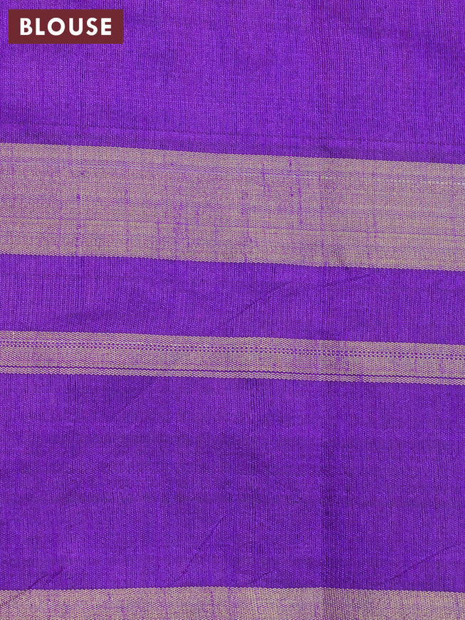 Dupion silk saree magenta pink and violet with allover zari weaves and temple design zari woven border