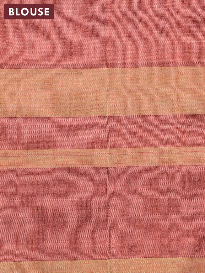 Dupion silk saree maroon and peach shade with allover zari weaves and temple design zari woven border