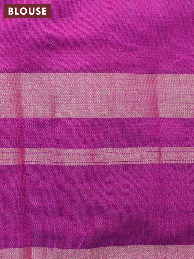 Dupion silk saree grey and magenta pink with allover zari weaves and temple design zari woven border