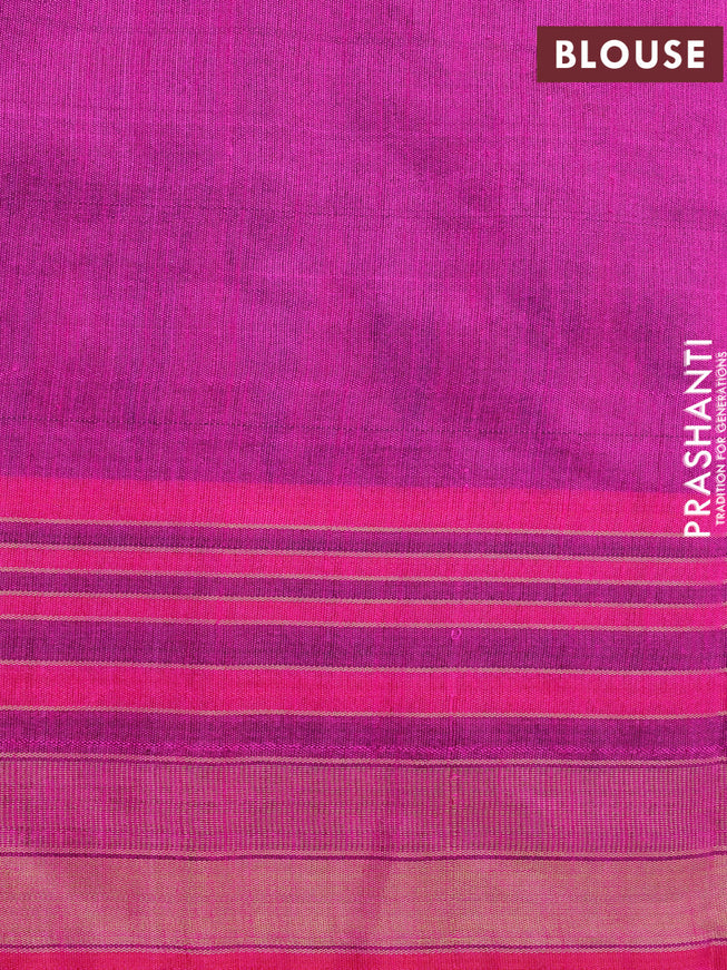 Dupion silk saree blue and pink with thread woven buttas and temple design zari woven border