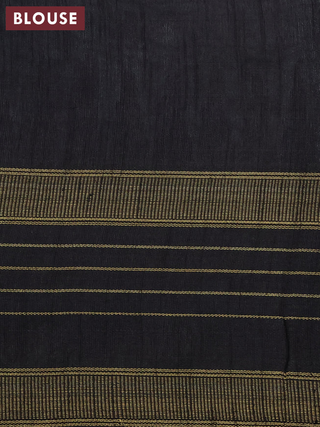 Dupion silk saree pastel grey and black with plain body and temple design zari woven border