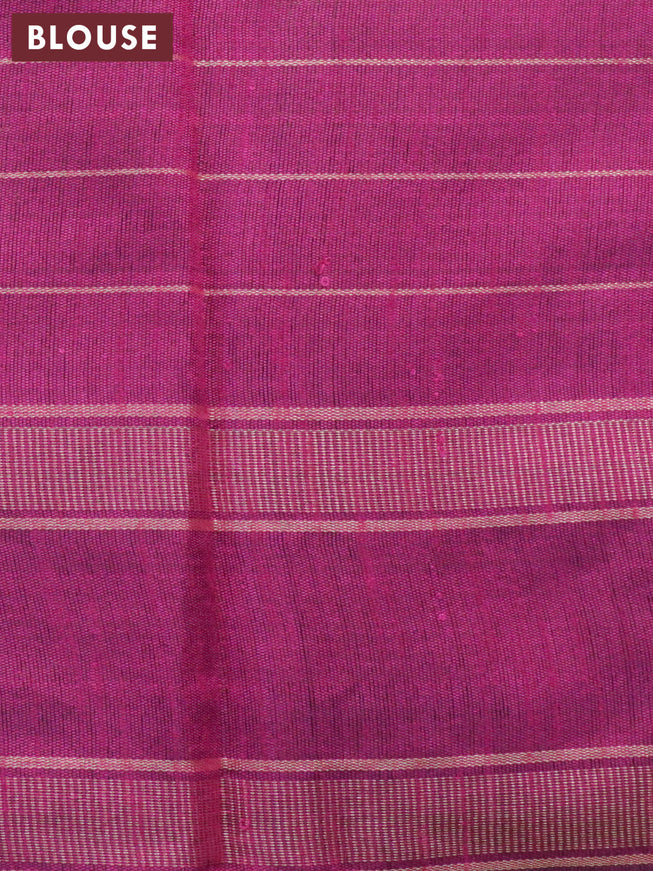 Dupion silk saree pastel brown and magenta pink with allover zari checked pattern and temple design rettapet zari woven border