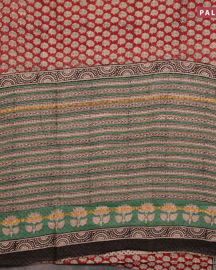 Chanderi bagru saree maroon and black with allover floral butta prints and zari woven border