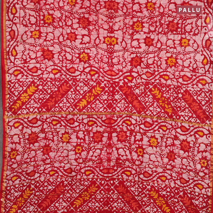 Chanderi bagru saree red with allover batik prints and zari woven border
