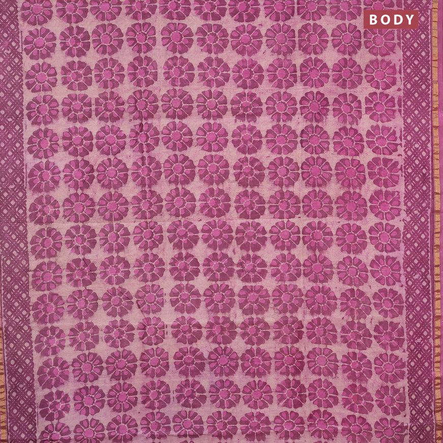 Chanderi bagru saree mauve pink with floral butta prints and zari woven border