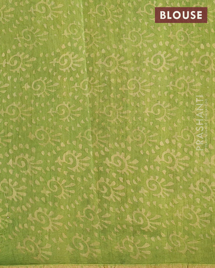 Chanderi bagru saree black and light green with allover prints and zari woven border
