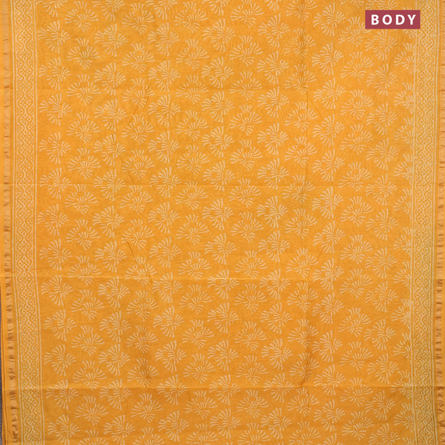 Chanderi bagru saree mustard yellow with allover butta prints and zari woven border