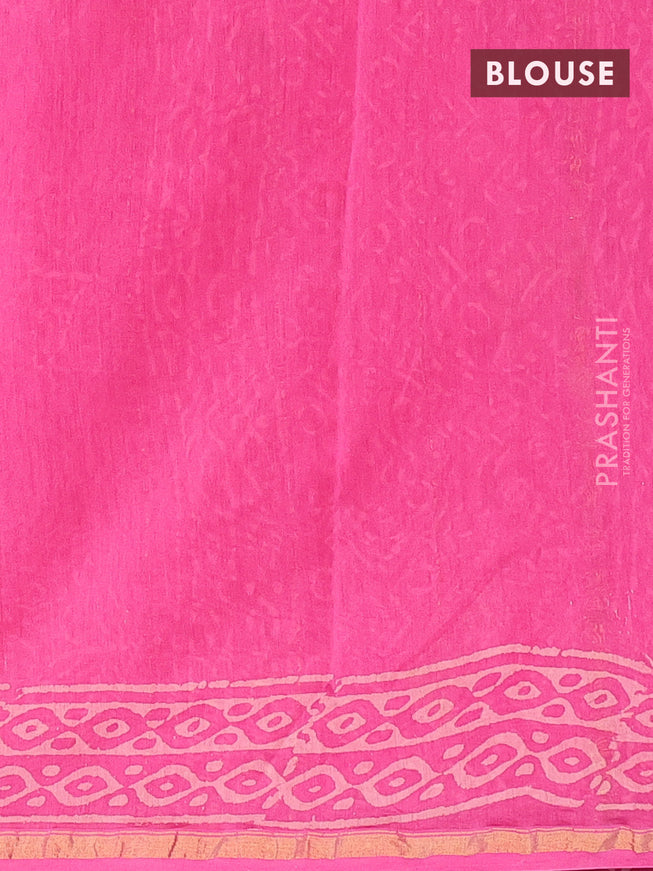 Chanderi bagru saree pink with allover prints and zari woven border