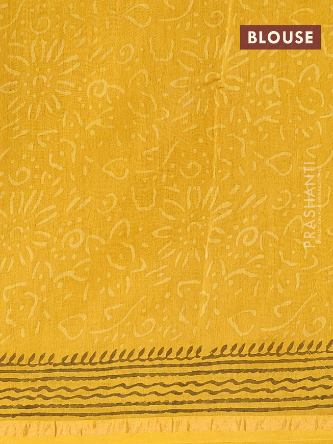 Chanderi bagru saree yellow with allover prints and zari woven border