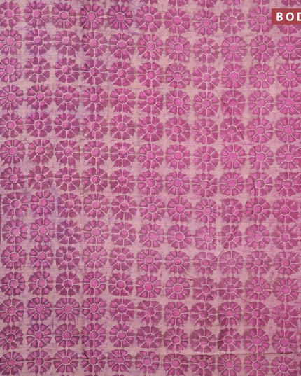 Chanderi bagru saree mauve pink with floral prints and zari woven border