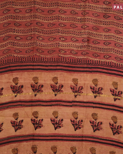 Chanderi bagru saree maroon shade with allover prints and zari woven border
