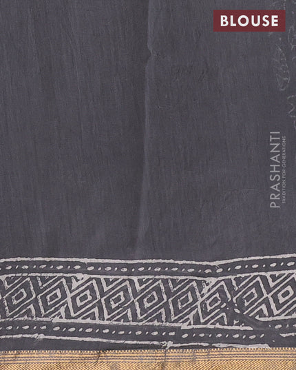 Chanderi bagru saree elephant grey with allover prints and maheshwari border