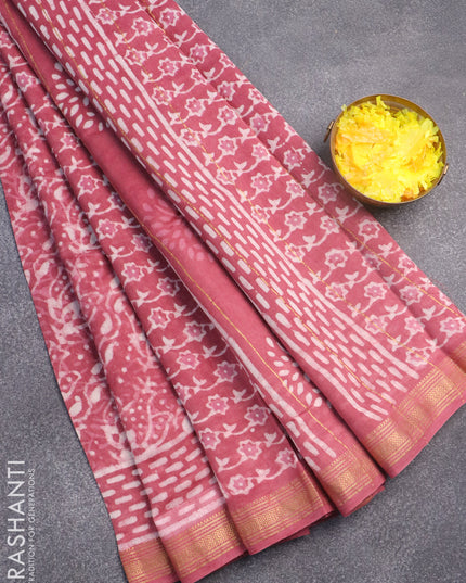 Chanderi bagru saree maroon shade with allover prints and maheshwari border