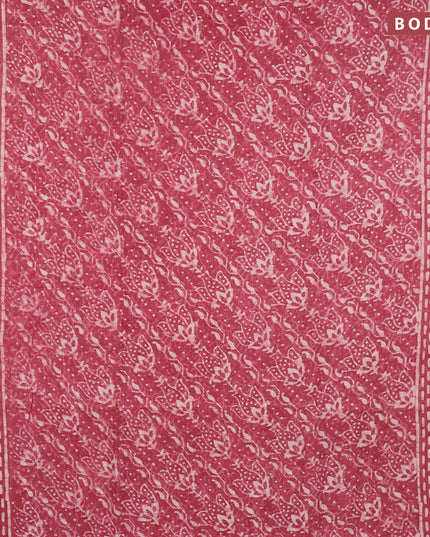Chanderi bagru saree maroon shade with allover prints and maheshwari border