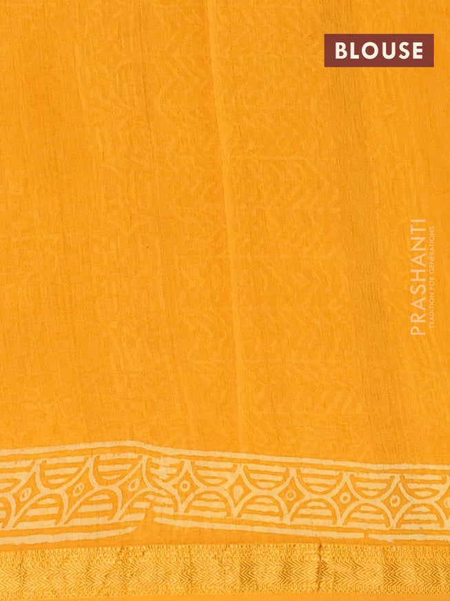 Chanderi bagru saree yellow with butta prints and maheshwari border