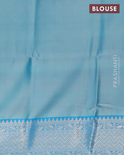 Banarasi semi tussar saree grey and cs blue with allover ikat weaves and silver zari woven border