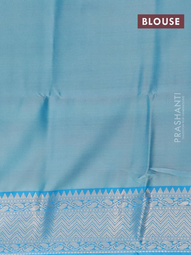 Banarasi semi tussar saree grey and cs blue with allover ikat weaves and silver zari woven border