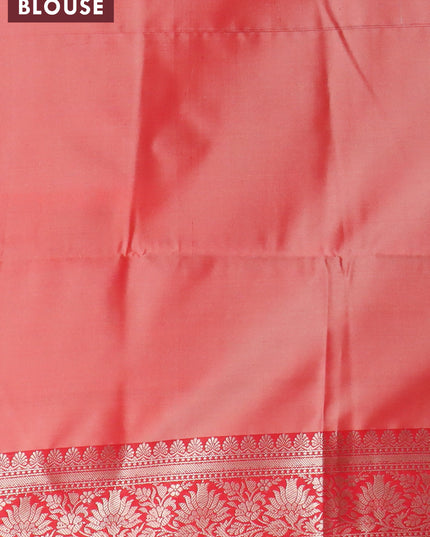Banarasi semi tussar saree pink shade and red with allover ikat weaves and zari woven border