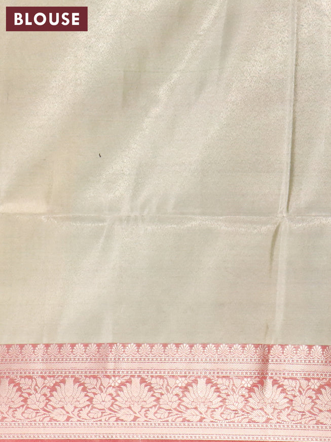 Banarasi semi tussar saree teal green shade and maroon with allover ikat weaves and zari woven border