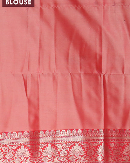 Banarasi semi tussar saree pastel blue and red with allover ikat weaves and zari woven border