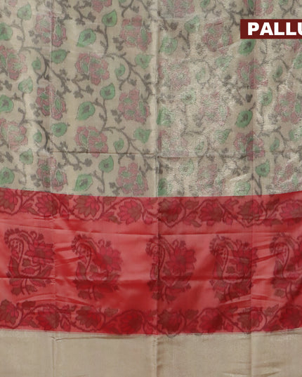 Banarasi semi tussar saree cream and red with allover ikat weaves and zari woven border
