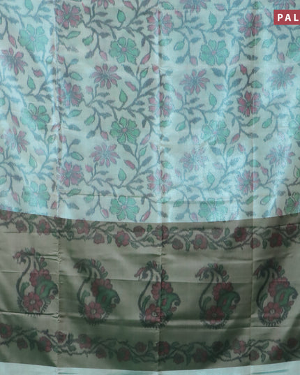 Banarasi semi tussar saree teal blue shade and dark green with allover ikat weaves and copper zari woven border