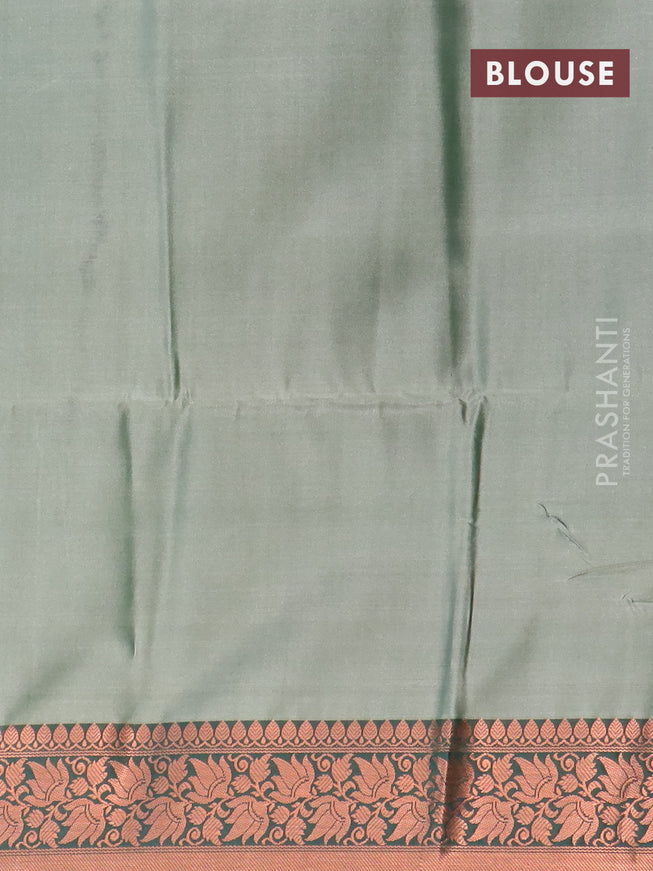 Banarasi semi tussar saree teal blue shade and dark green with allover ikat weaves and copper zari woven border