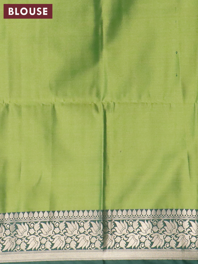 Banarasi semi tussar saree dual shade of lime green and dark green with allover ikat weaves and zari woven border