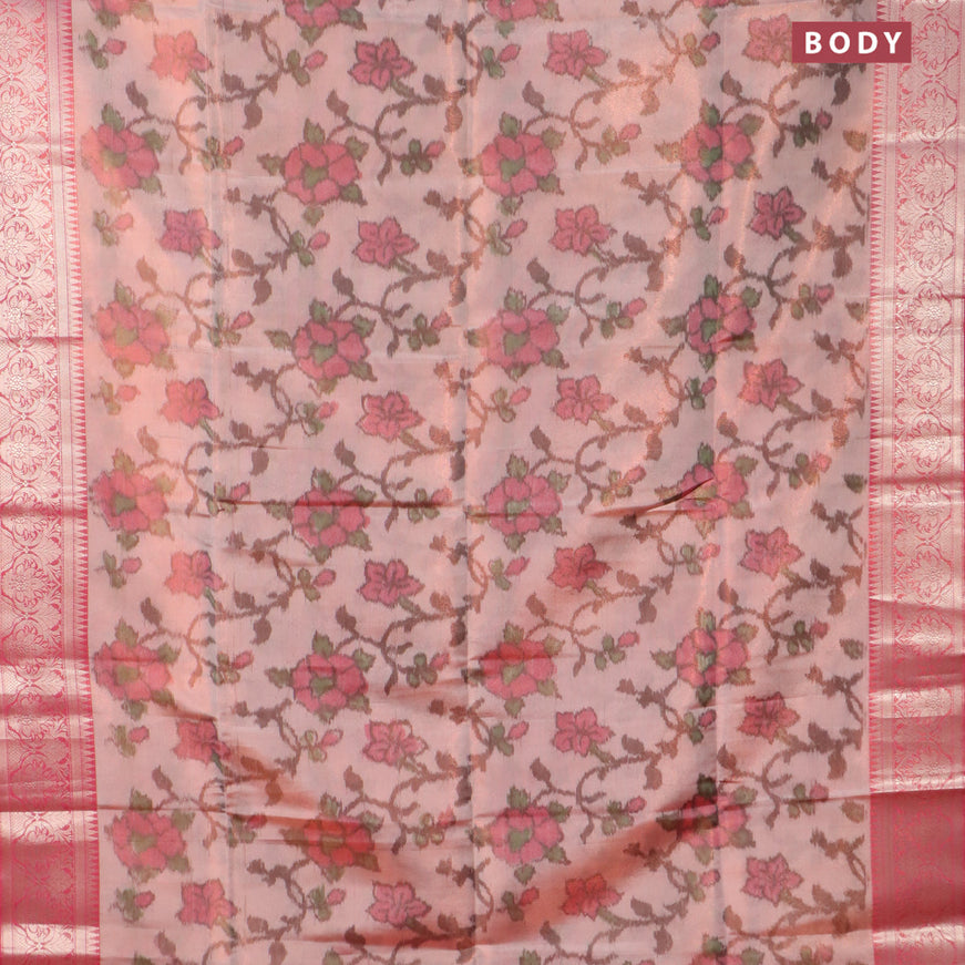 Banarasi semi tussar saree peach shade and pink with allover ikat weaves and zari woven border