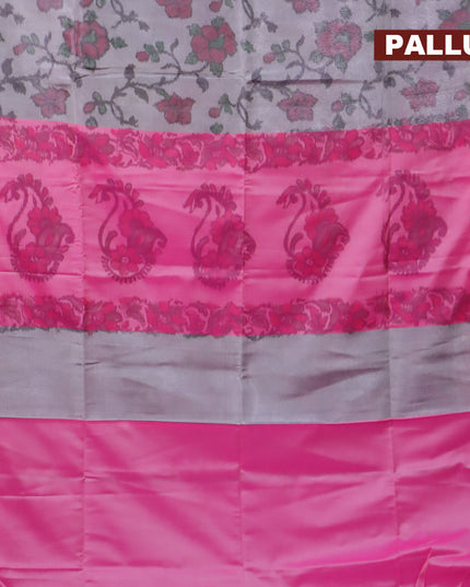 Banarasi semi tussar saree pastel grey and pink with allover ikat weaves and zari woven border