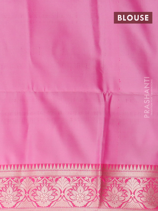 Banarasi semi tussar saree pastel grey and pink with allover ikat weaves and zari woven border