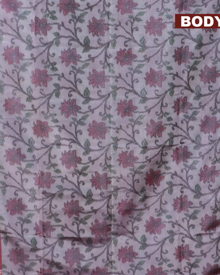 Banarasi semi tussar saree pastel grey and pink with allover ikat weaves and silver zari woven border