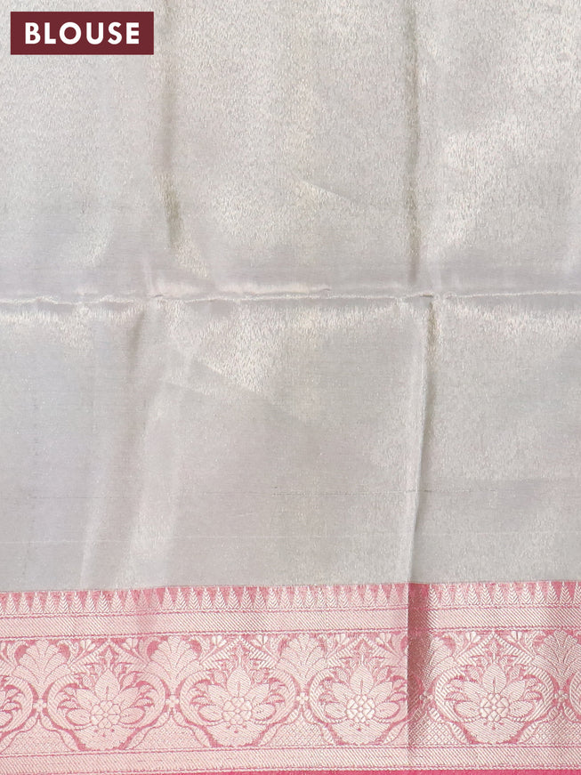 Banarasi semi tussar saree pastel blue and pink with allover ikat weaves and silver zari woven border