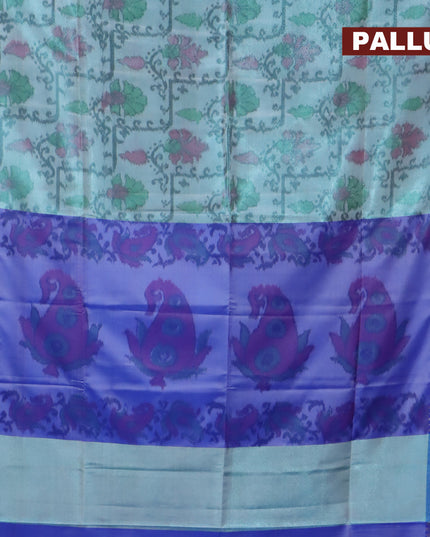 Banarasi semi tussar saree light blue and blue with allover ikat weaves and silver zari woven border