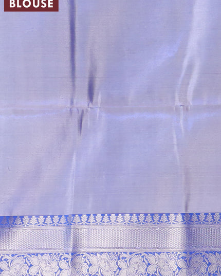 Banarasi semi tussar saree grey and blue with allover ikat weaves and silver zari woven border
