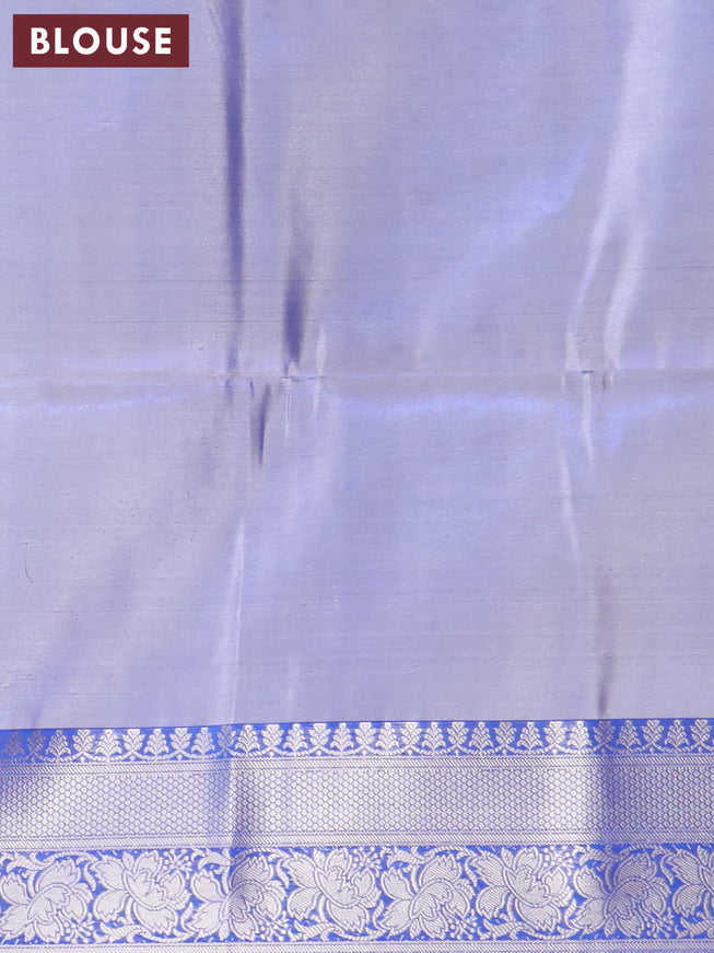 Banarasi semi tussar saree grey and blue with allover ikat weaves and silver zari woven border