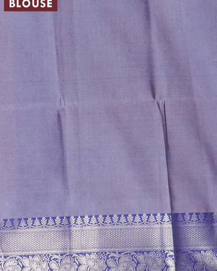 Banarasi semi tussar saree peach shade and blue with allover ikat weaves and silver zari woven border