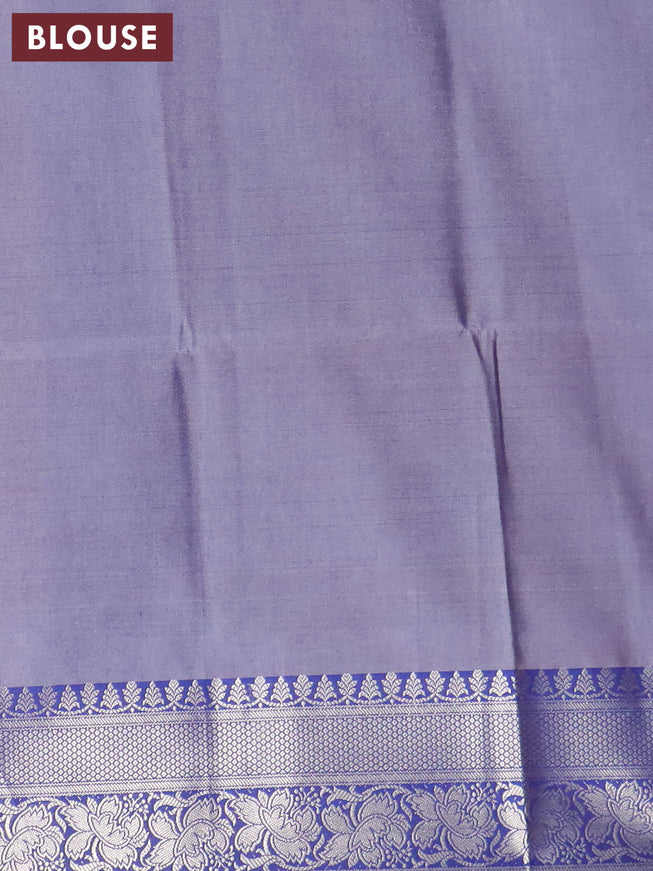 Banarasi semi tussar saree peach shade and blue with allover ikat weaves and silver zari woven border