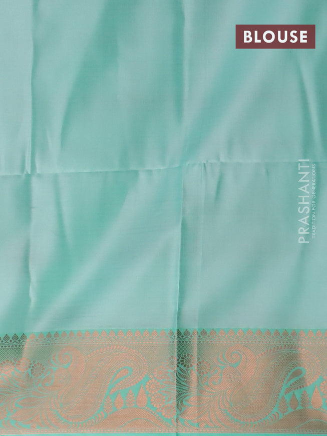Banarasi semi tussar saree pink shade and teal green with allover ikat weaves and copper zari woven border