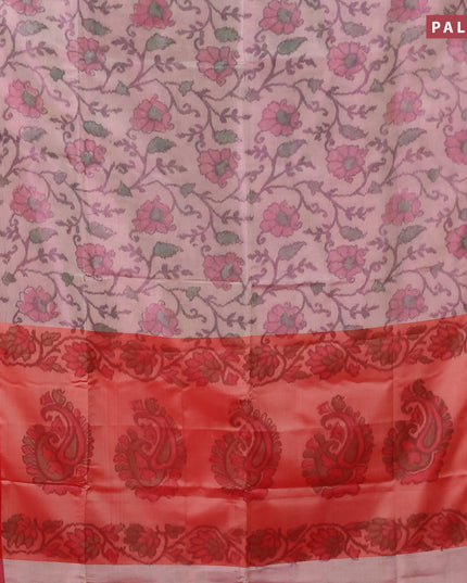 Banarasi semi tussar saree pastel pink and maroon with allover ikat weaves and copper zari woven border