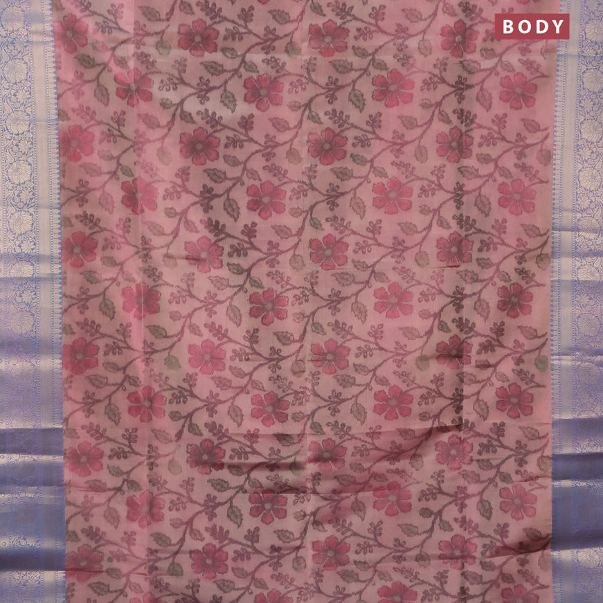 Banarasi semi tussar saree pastel pink and cs blue with allover ikat weaves and zari woven border