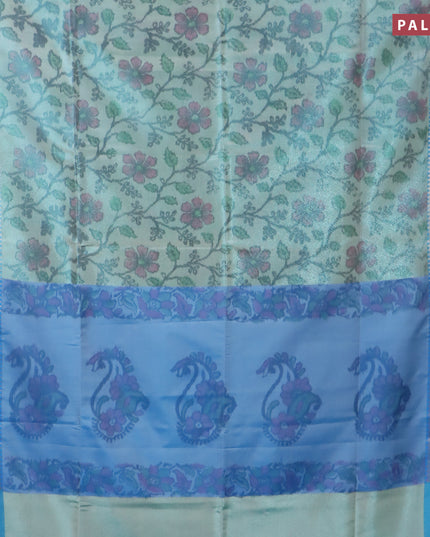 Banarasi semi tussar saree teal blue shade and cs blue with allover ikat weaves and zari woven border